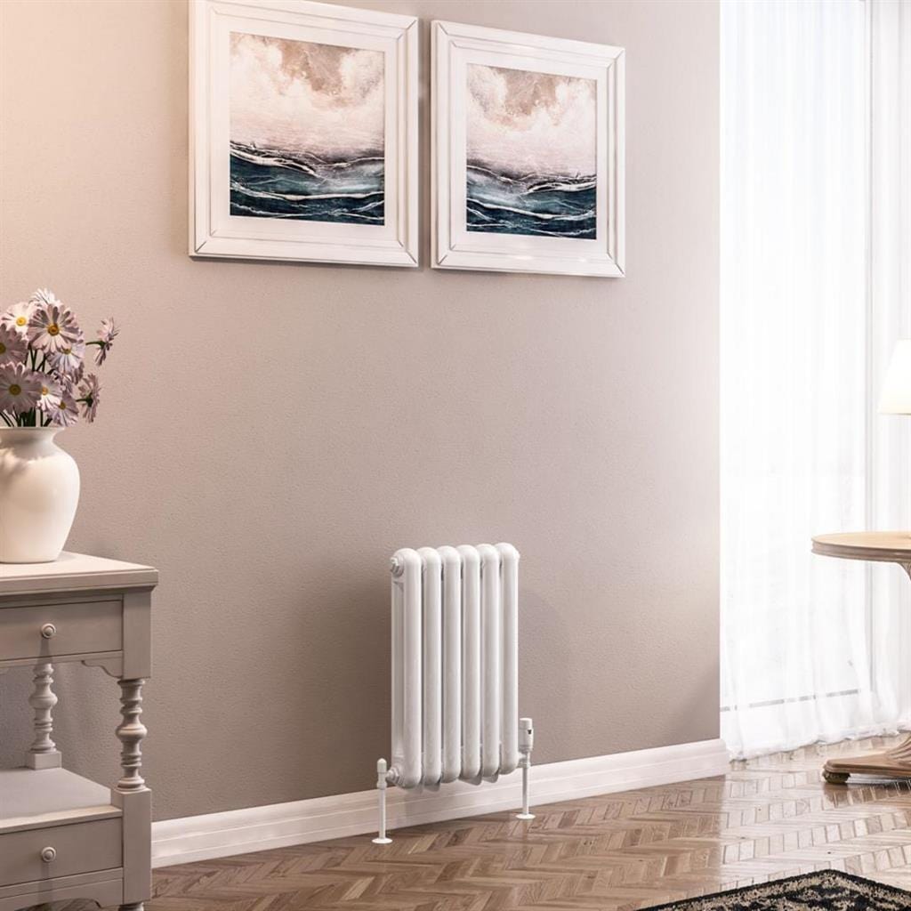Eastbrook Column Radiators Eastbrook Rubano Straight Horizontal Traditional Column Radiator in Gloss White 600 x 383 / Electric Only