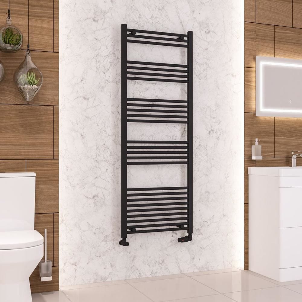 Eastbrook Ladder Rail Eastbrook Wendover Straight Vertical Heated Towel Rail in Matt Black 1600 x 600 / Central Heating