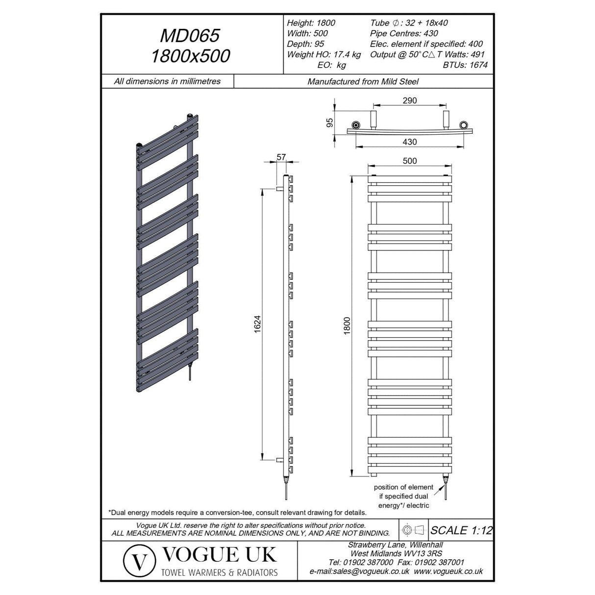 Vogue Designer Towel Radiators Vogue Arc Designer Towel Radiator in Chrome 1800 x 500 / Electric Only