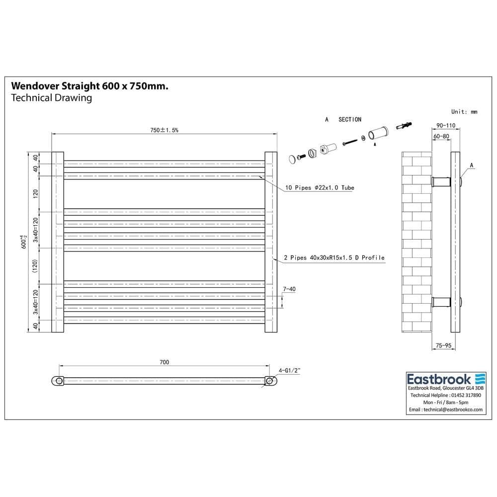 Eastbrook Wendover Straight Heated Towel Rail in Chrome