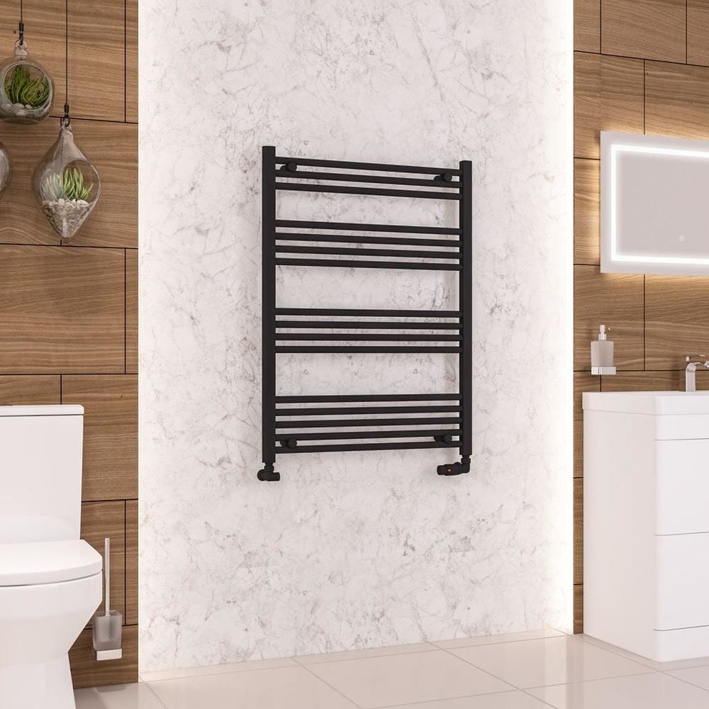 Eastbrook Ladder Rail Eastbrook Wendover Straight Vertical Heated Towel Rail in Matt Black 1000 x 750 / Central Heating