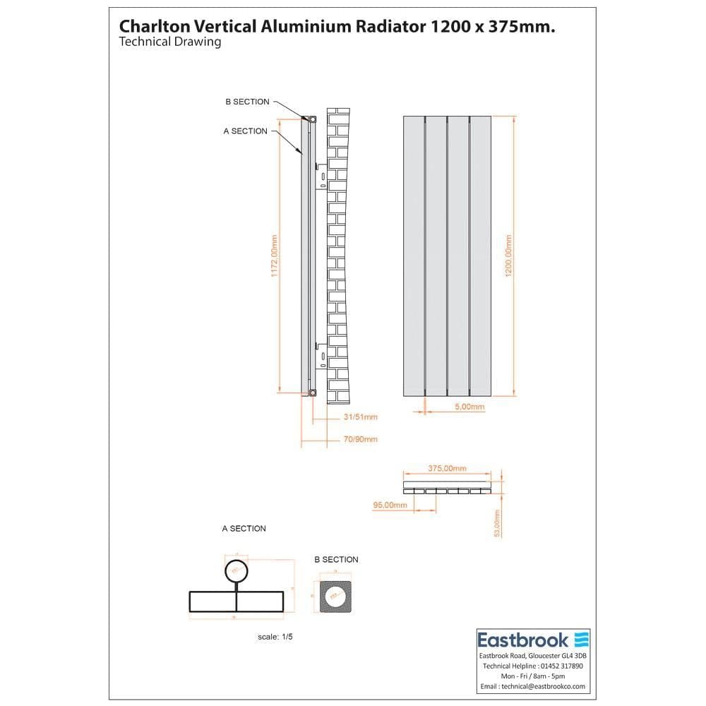 Eastbrook Panel Radiator Eastbrook Charlton Vertical Designer Radiator in Matt White