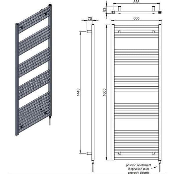 Vogue Ladder Rails Vogue Axis Straight Ladder Towel Rail in Chrome