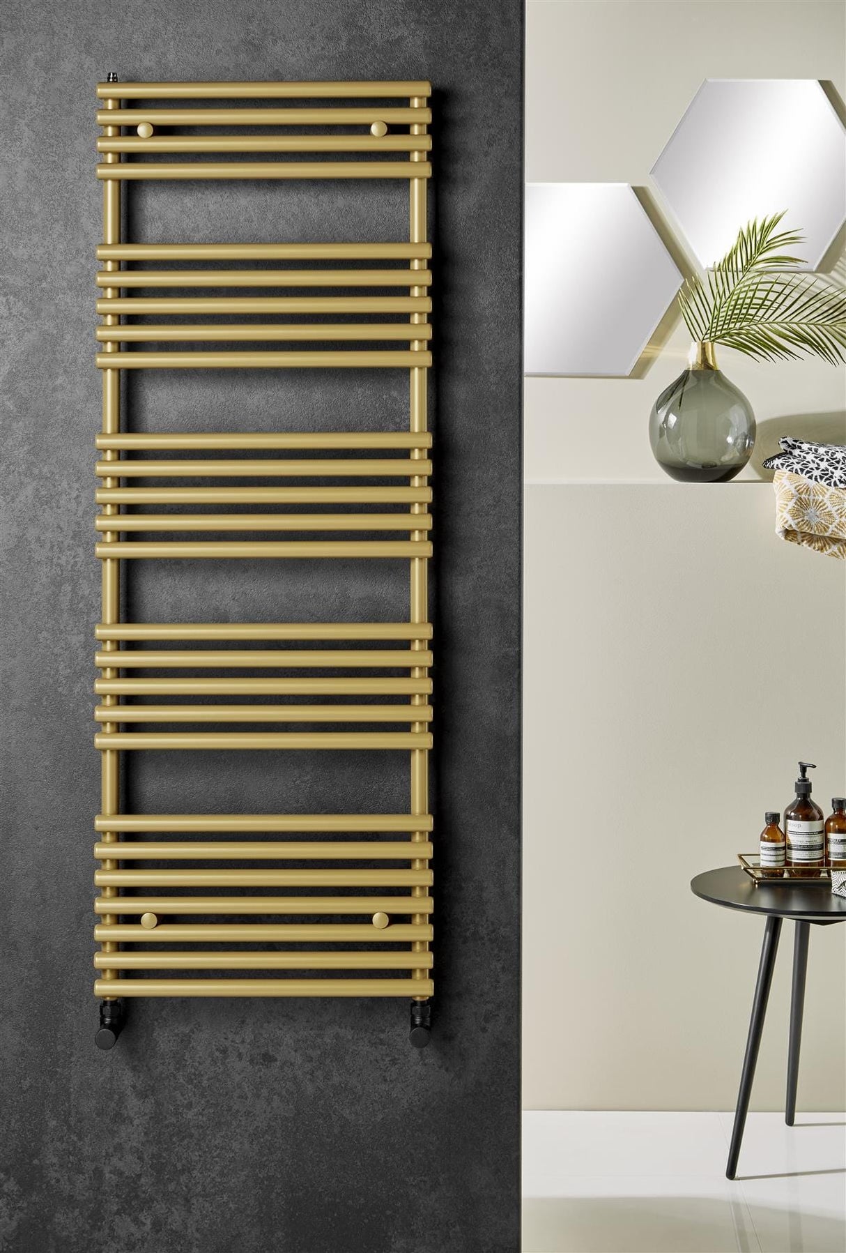 Redroom Designer Towel Radiators Redroom TT Lux Straight Vertical Heated Towel Rail in Gold Look