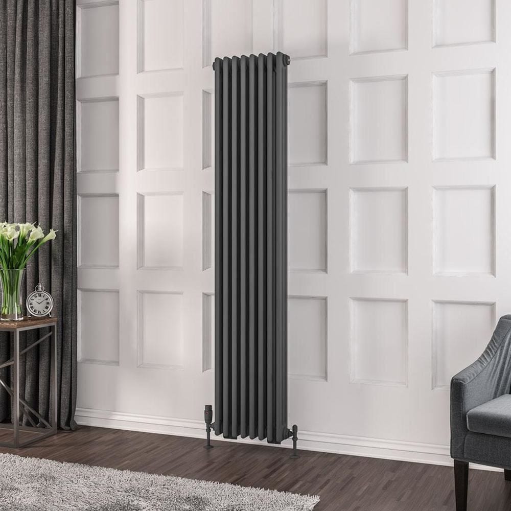 Eastbrook Column Radiator Eastbrook Rivassa Traditional 3 Column Radiator in Matt Anthracite 1800 x 383 / Central Heating
