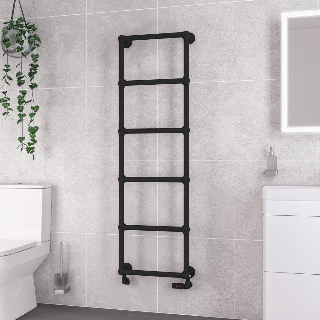 Eastbrook Traditional Towel Radiators Eastbrook Stour Vertical Traditional Heated Towel Rail in Matt Black 1550 x 500 / Dual Fuel