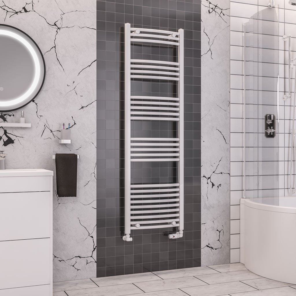 Totally Rads Ladder Rails Eastbrook Wendover Curved Vertical Heated Towel Rail in White 1600 x 500 / Dual Fuel