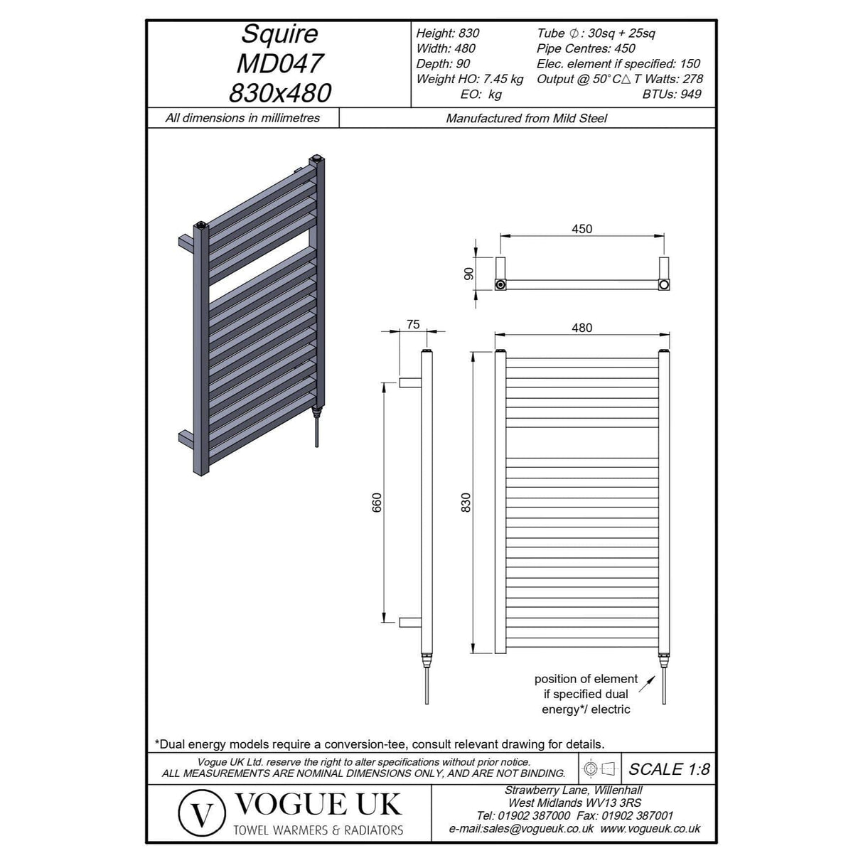 Vogue Designer Towel Radiator Vogue Squire Straight Designer Towel Rail in Chrome 830 x 480 / Central Heating