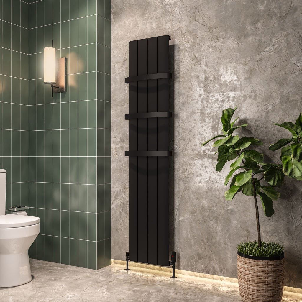 Eastbrook Vertical Panel Radiators Eastbrook Peretti Straight Vertical Aluminium Radiator in Matt Black 1800 x 375 / Central Heating