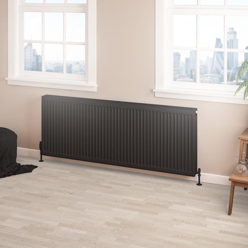 Aquarius Bathrooms Type 22 Aquarius Type 22 Compact Panel Radiator in Matt Black 600 x 1600mm