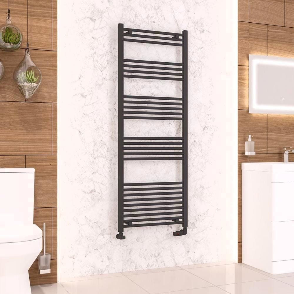 Eastbrook Ladder Rail Eastbrook Wendover Straight Vertical Heated Towel Rail in Matt Black 1600 x 600 / Electric Only