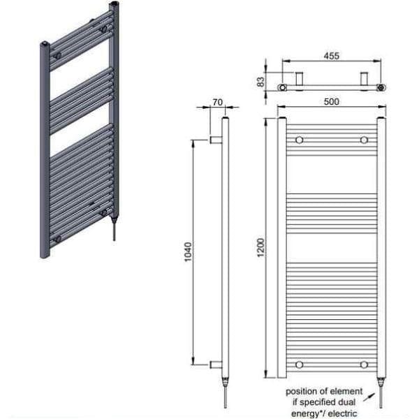Vogue Ladder Rails Vogue Axis Straight Ladder Towel Rail in Chrome