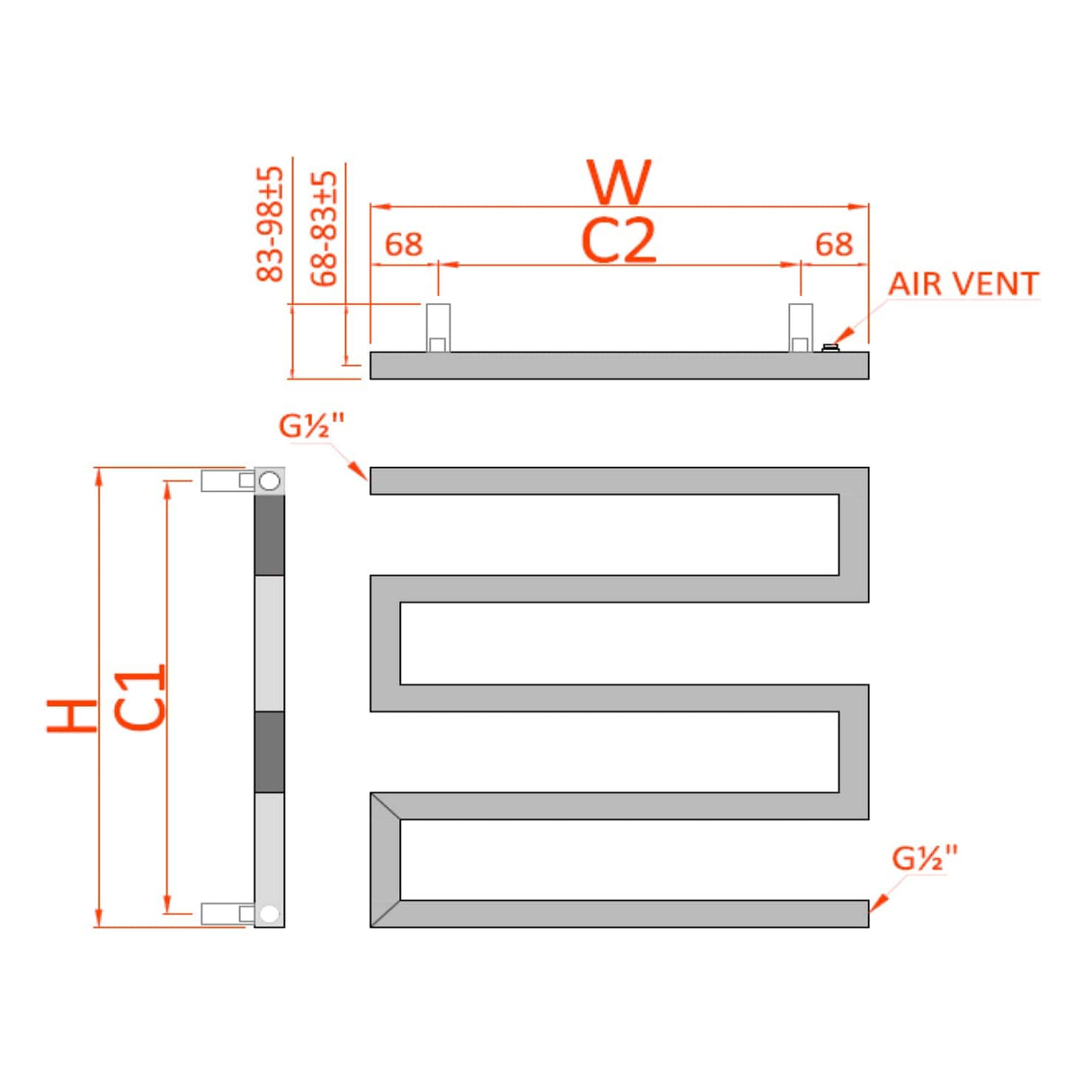 Reina Designer Towel Radiator Reina Serpe S-Shaped Central Heating Towel Radiator