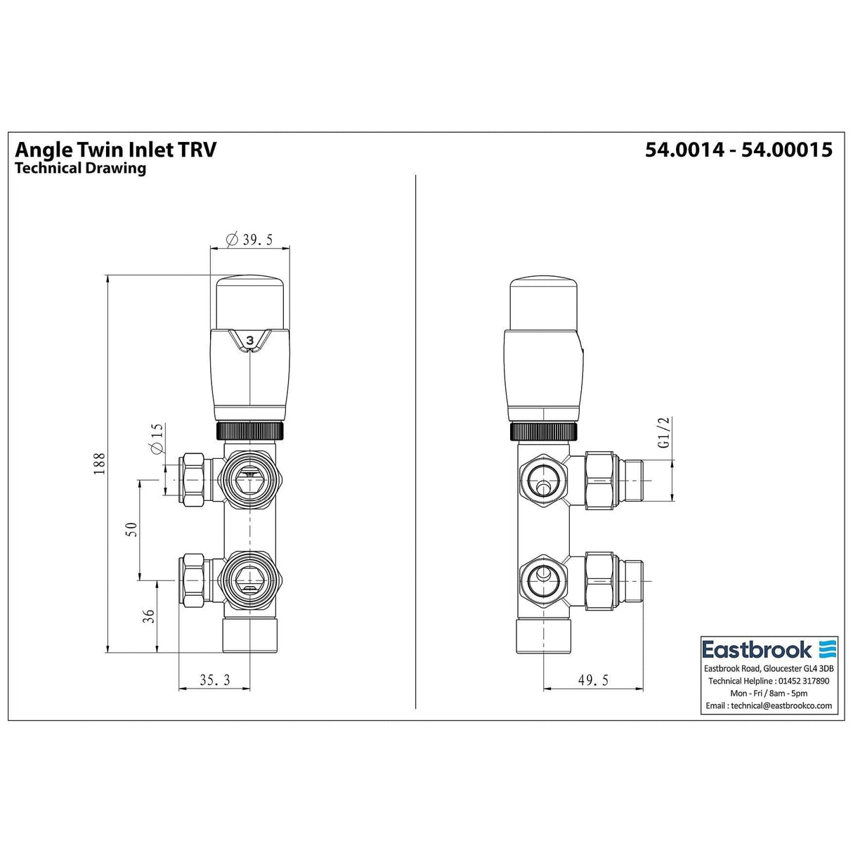 Totally Rads Radiator Valves Eastbrook Angled Twin Inlet Thermostatic Radiator Valve 15mm