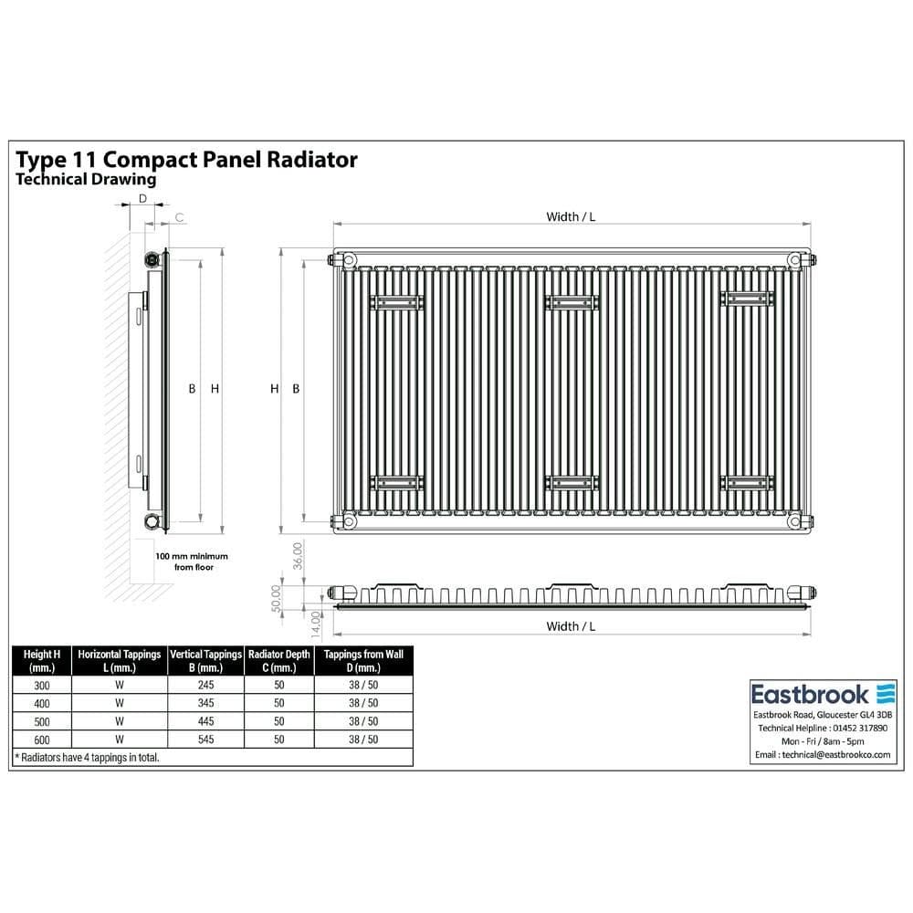 Aquarius Type 11 Compact Panel Radiator In Gloss White