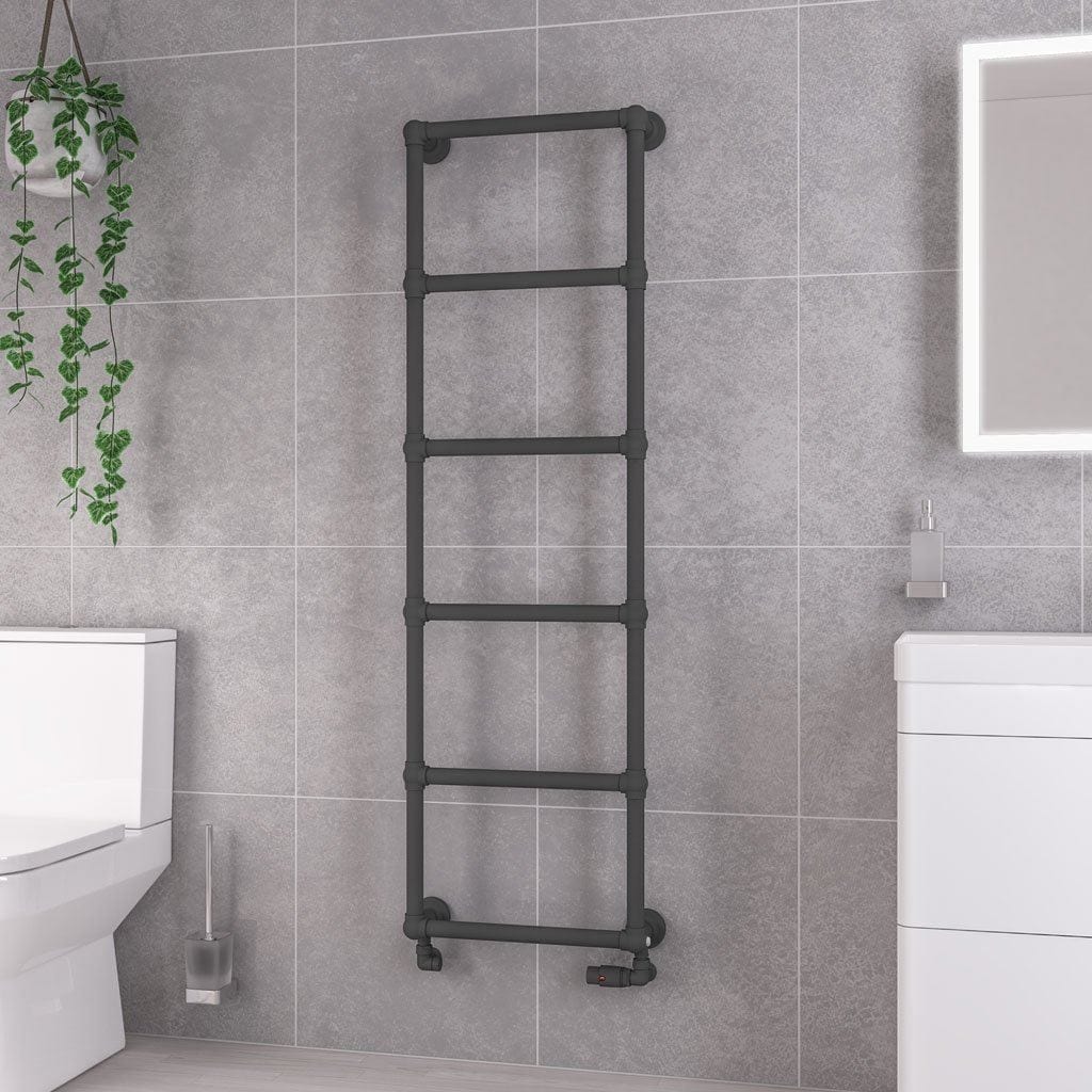 Eastbrook Traditional Towel Radiators Eastbrook Stour Vertical Traditional Heated Towel Rail in Anthracite 1550 x 500 / Dual Fuel