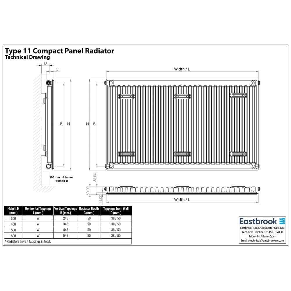 Aquarius Type 11 Compact Panel Radiator In Gloss White