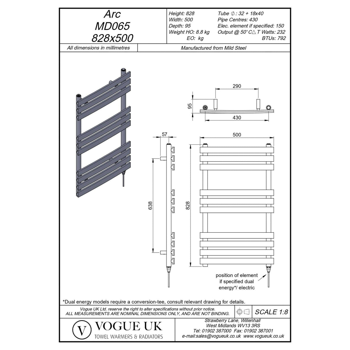 Vogue Designer Towel Radiators Vogue Arc Designer Towel Radiator in Chrome 828 x 500 / Electric Only