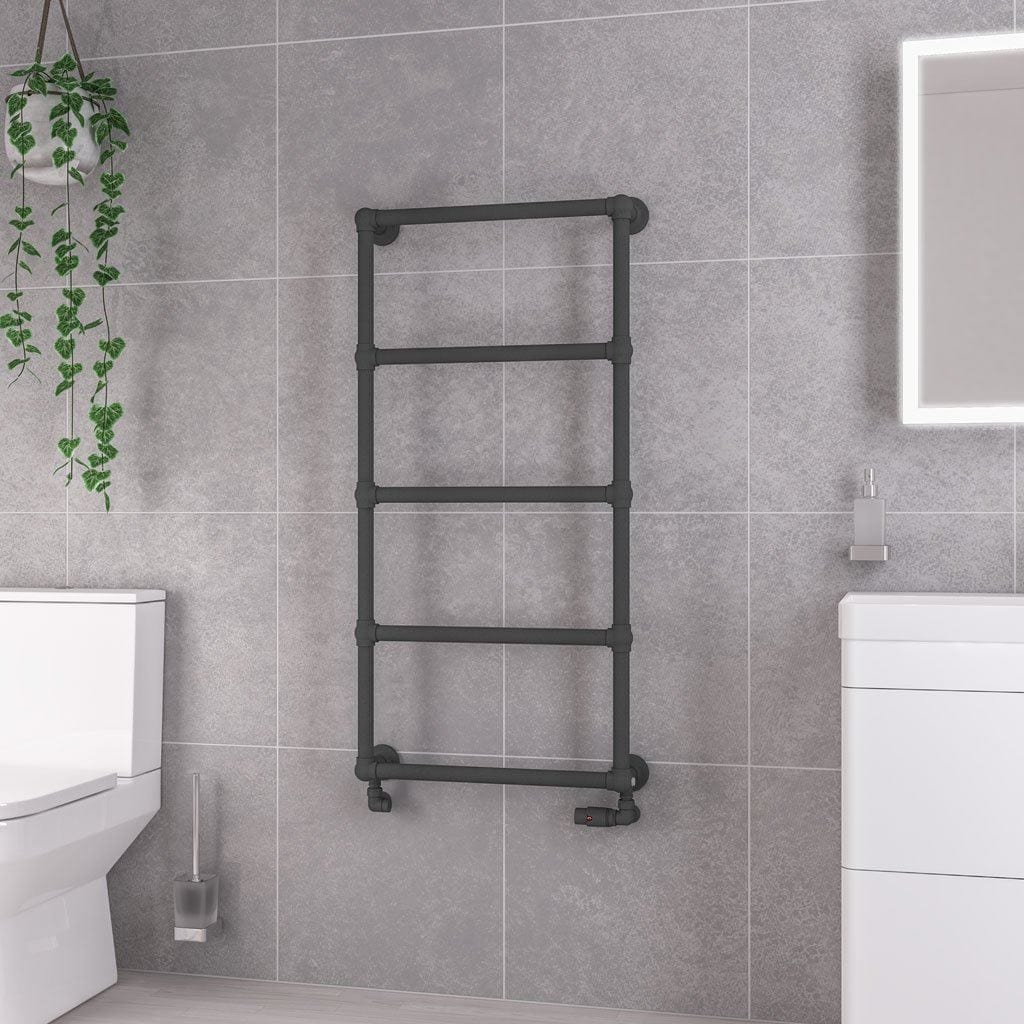 Eastbrook Traditional Towel Radiators Eastbrook Stour Vertical Traditional Heated Towel Rail in Anthracite 1195 x 600 / Central Heating