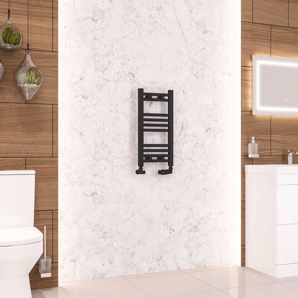 Eastbrook Ladder Rail Eastbrook Wendover Straight Vertical Heated Towel Rail in Matt Black 600 x 300 / Dual Fuel