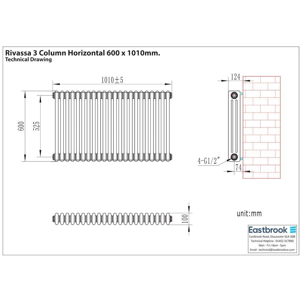 Eastbrook Column Radiator Eastbrook Rivassa Traditional 3 Column Radiator in Matt Anthracite