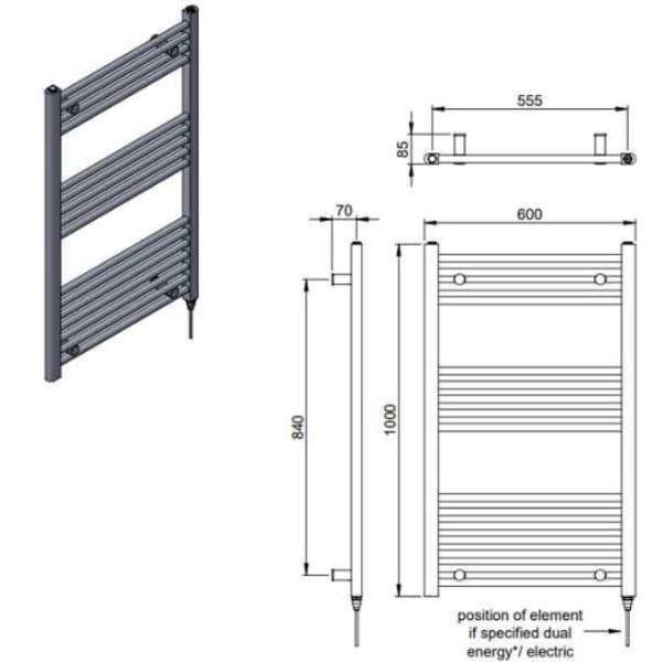Vogue Ladder Rails Vogue Axis Straight Ladder Towel Rail in Chrome