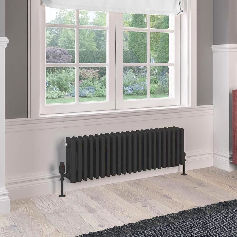 Eastbrook Column Radiator Eastbrook Rivassa Traditional 4 Column Radiator in Matt Black 300 x 1010 / Electric Only