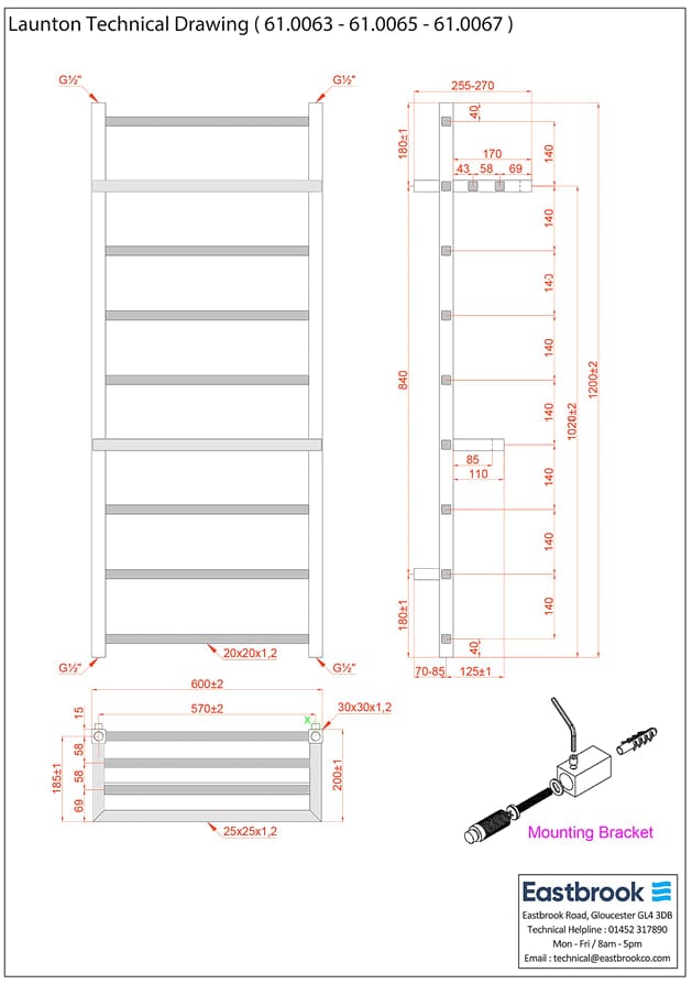 Eastbrook Designer Towel Radiator Eastbrook Launton Straight Vertical Heated Towel Rail in Matt White