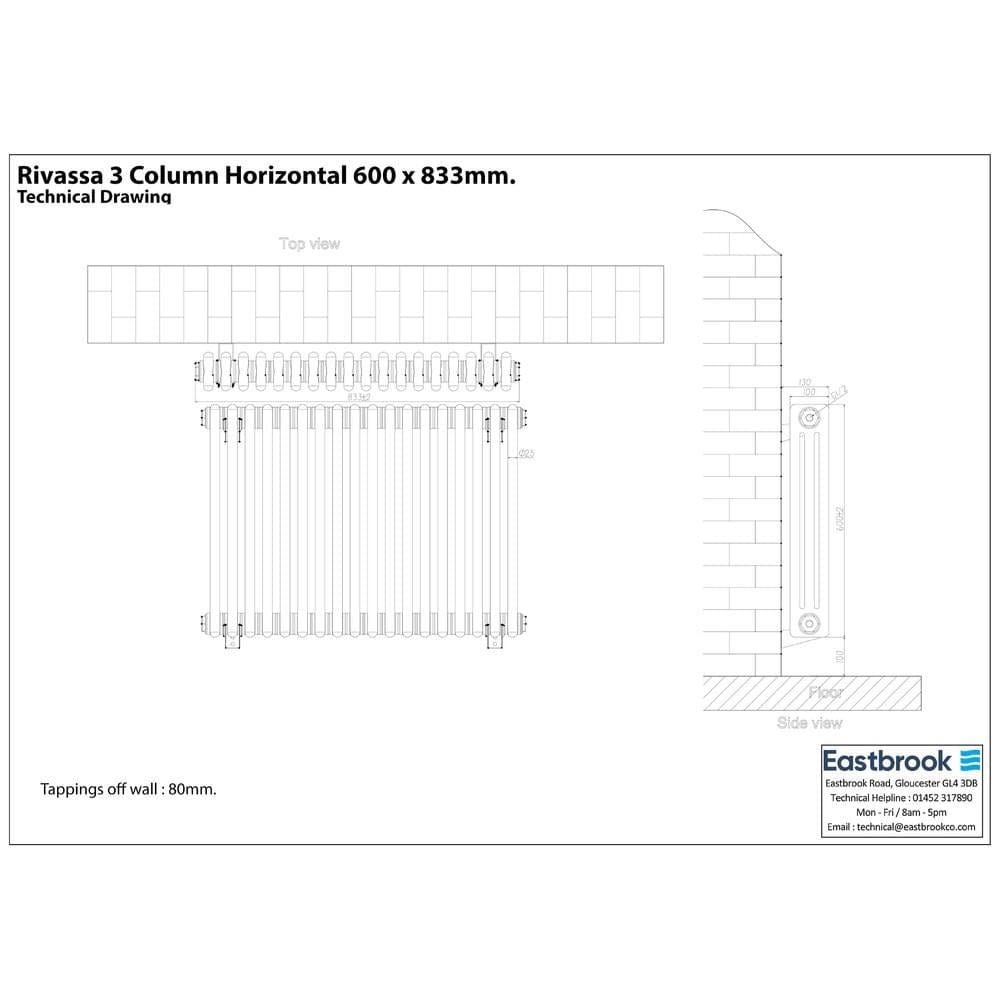 Eastbrook Rivassa Traditional 3 Column Radiator in Matt Black