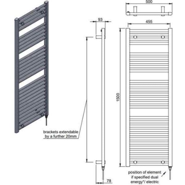 Vogue Ladder Rail Vogue Focus Straight Towel Rail in Chrome