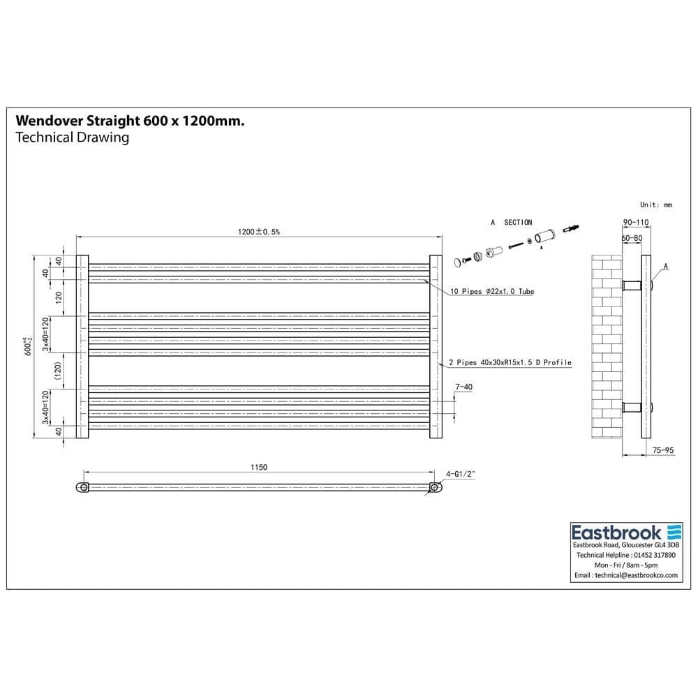 Eastbrook Wendover Straight Heated Towel Rail in Chrome