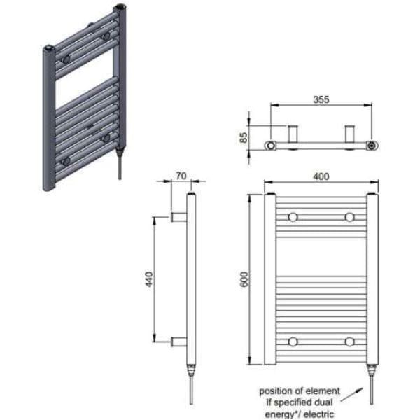Vogue Ladder Rails Vogue Axis Straight Ladder Towel Rail in Chrome