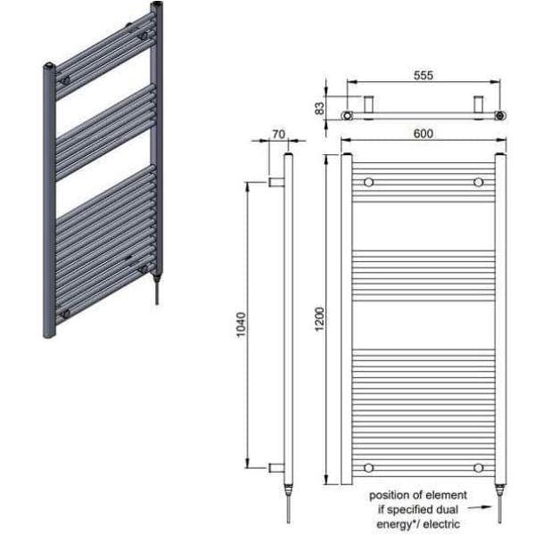 Vogue Ladder Rails Vogue Axis Straight Ladder Towel Rail in Chrome