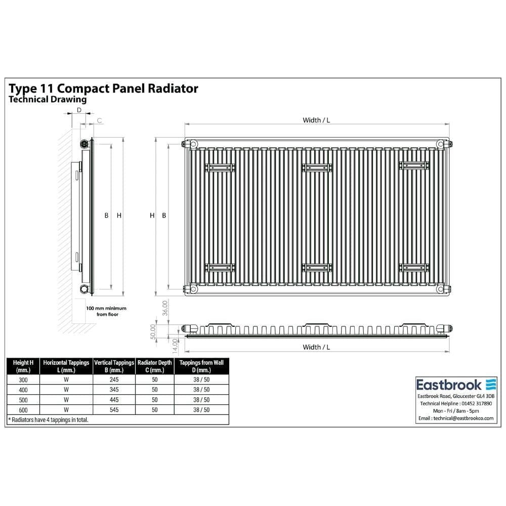 Aquarius Type 11 Compact Panel Radiator In Gloss White