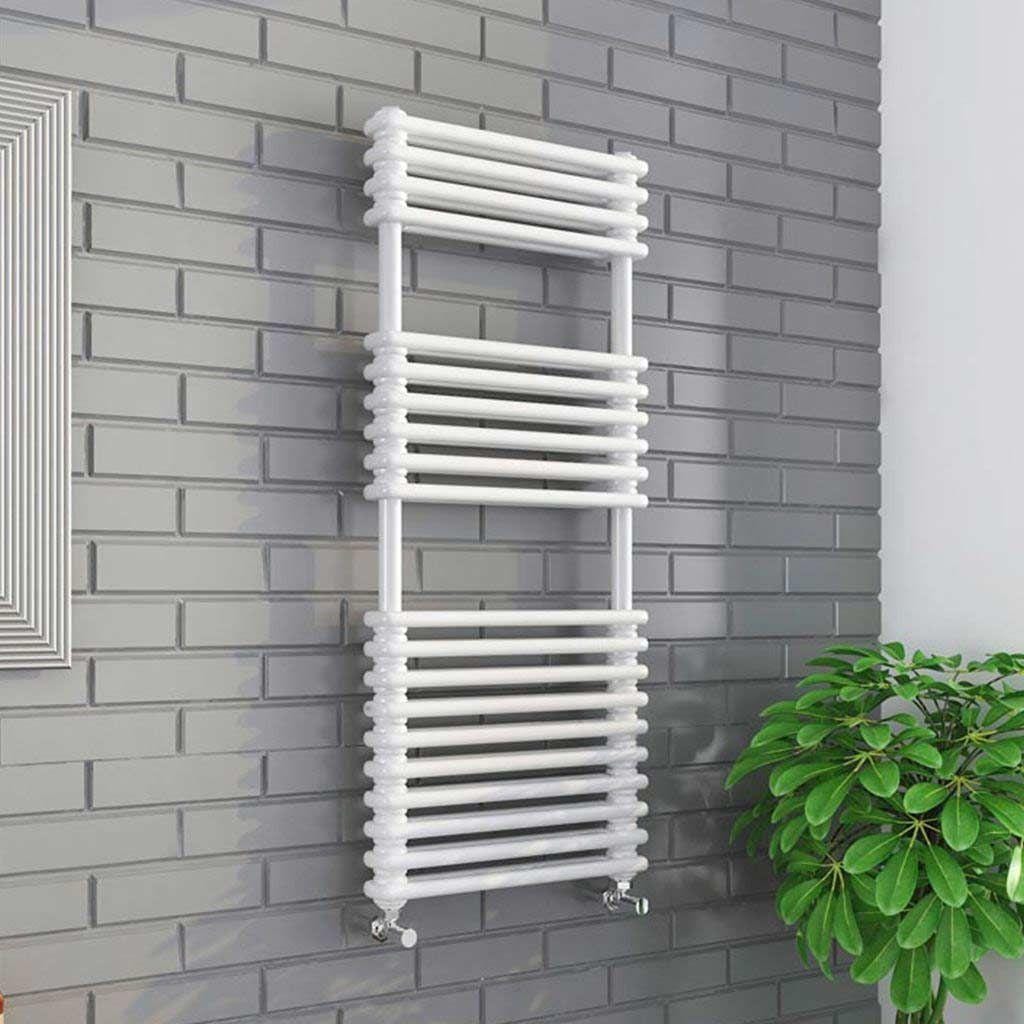 KRAD Designer Towel Radiators K-RAD Kolumn Straight Vertical Heated Towel Radiator in Gloss White 1140 x 500