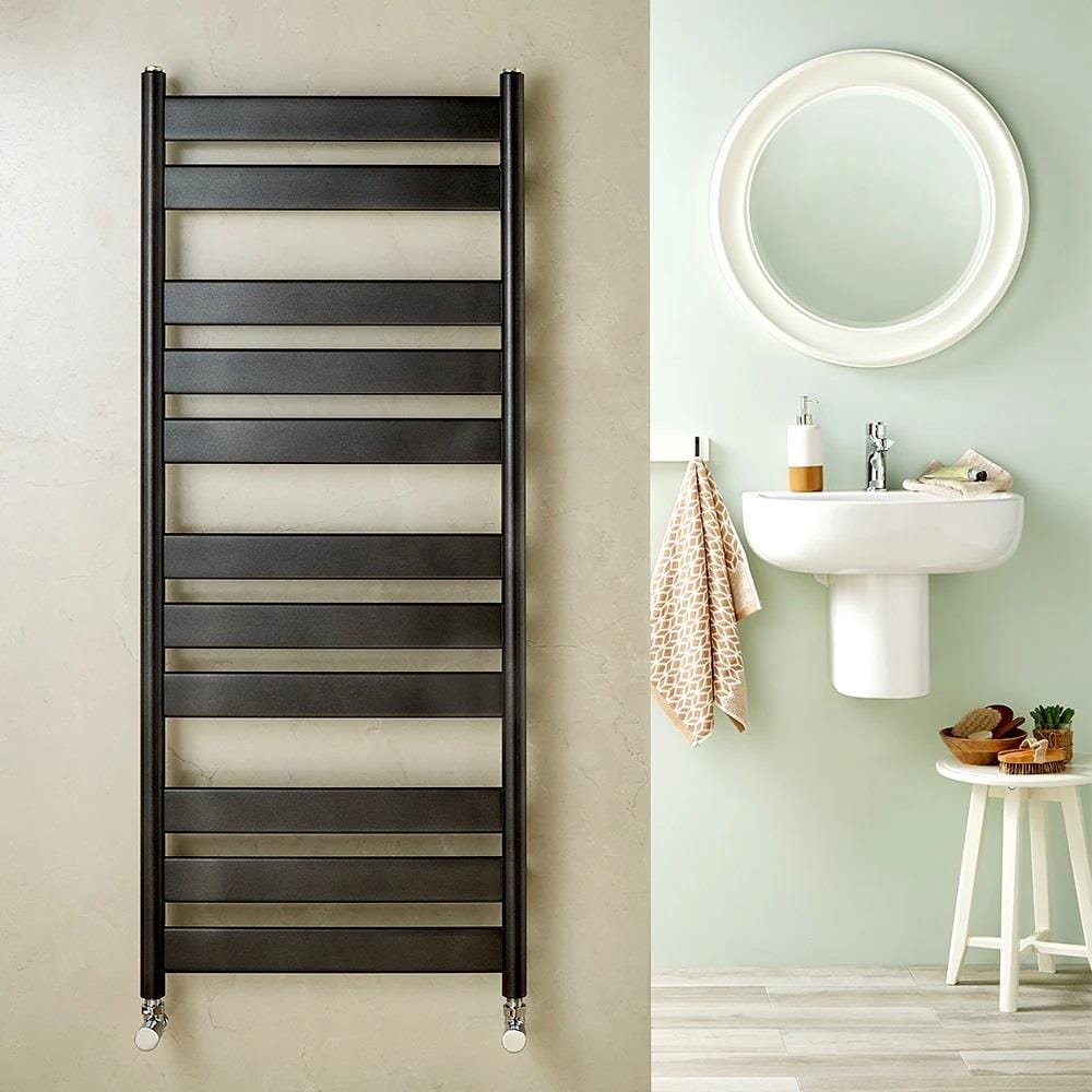 Redroom Designer Towel Radiators Redroom Azor Straight Vertical Designer Towel Rail in Matt Black