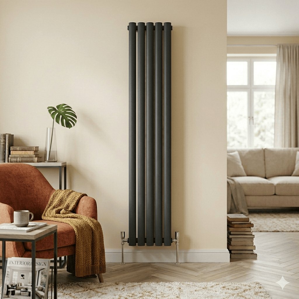 Aquarius Bathrooms Column Radiator Aquarius Athens Single Vertical Column Radiator in Anthracite 1800 x300mm