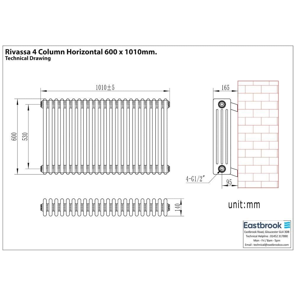 Eastbrook Rivassa Traditional 4 Column Radiator in Matt Black
