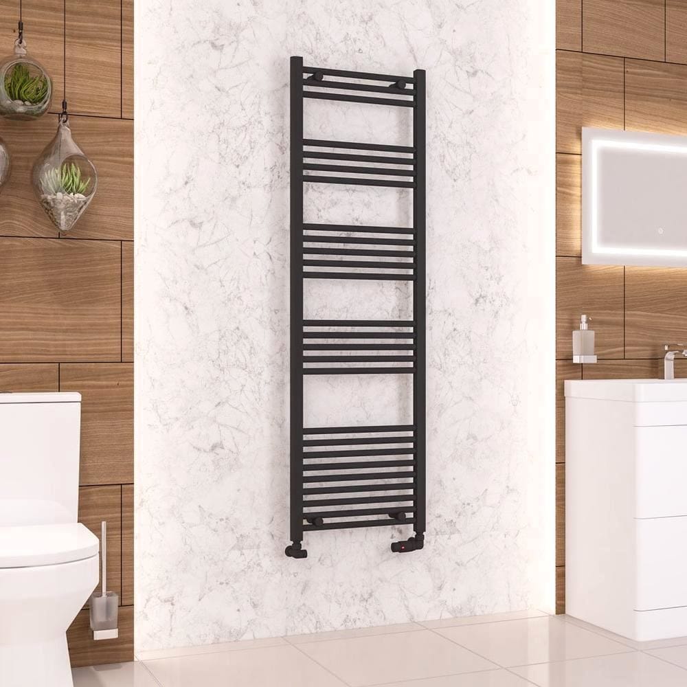 Eastbrook Ladder Rail Eastbrook Wendover Straight Vertical Heated Towel Rail in Matt Black 1600 x 500 / Dual Fuel