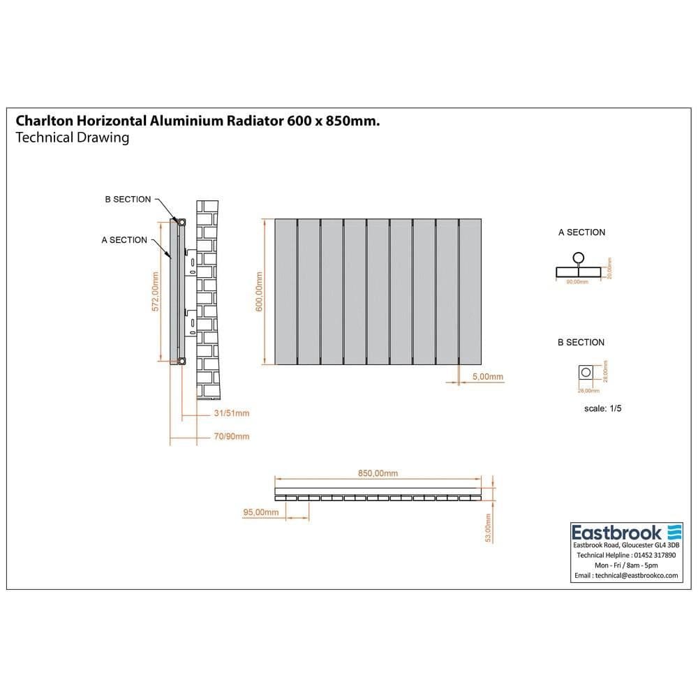 Eastbrook Flat Panel Radiators Eastbrook Charlton Horizontal Designer Radiator in Matt Anthracite