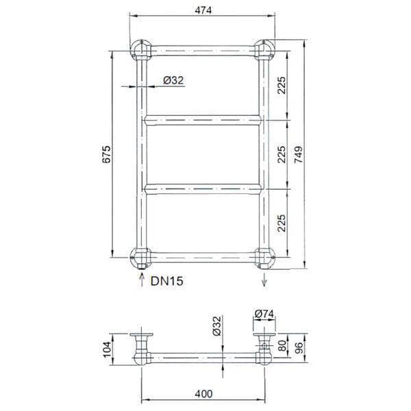 Heritage Traditional Towel Radiators Heritage Portland Traditional Heated Towel Rail - Wall Mounted - 740 x 475 - Chrome - AHC94