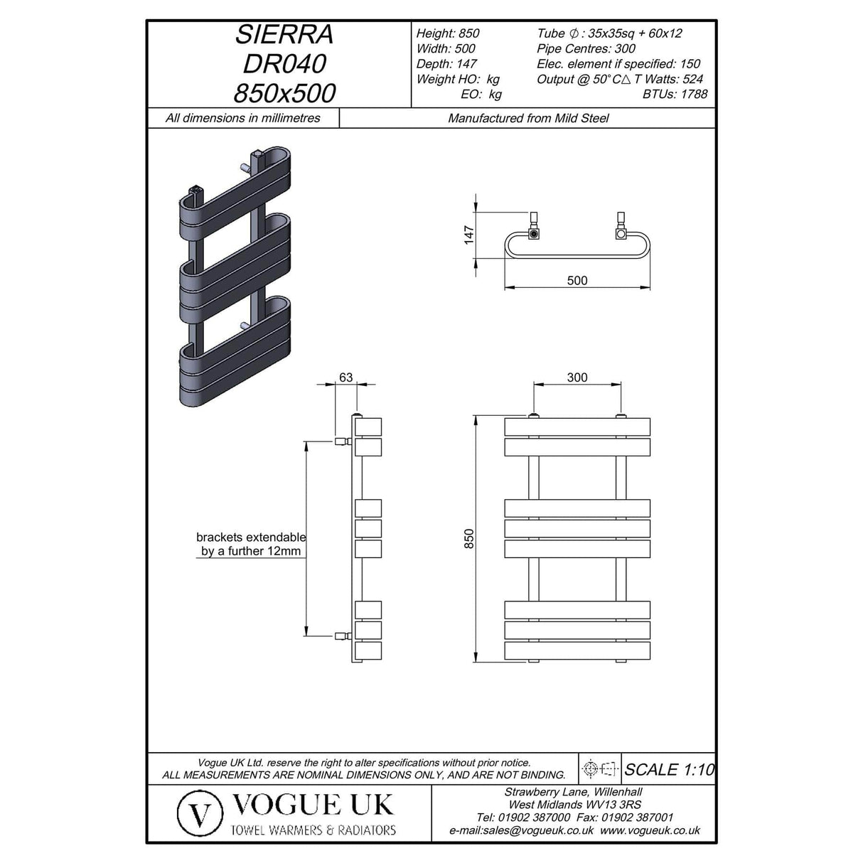 Vogue Vogue Sierra Designer Towel Rail in Anthracite 850 x 500 / Dual Fuel