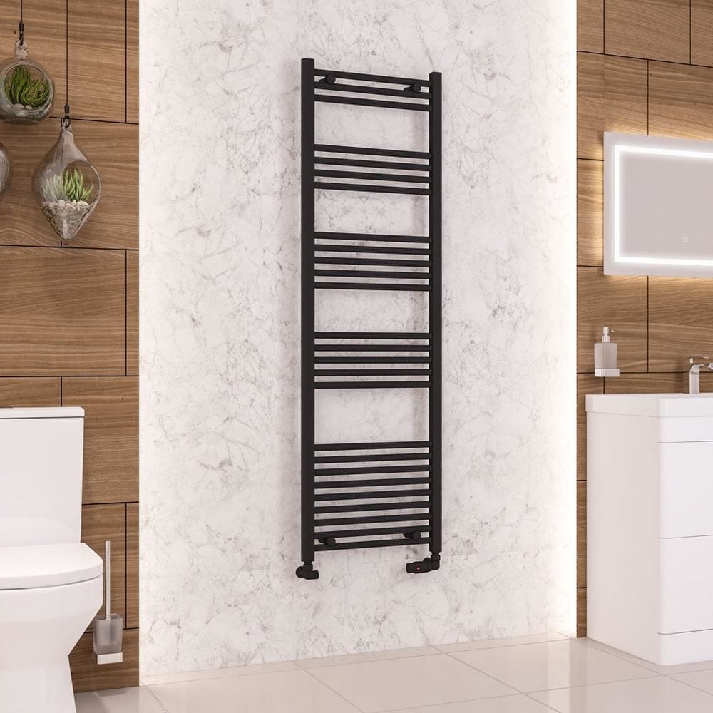 Eastbrook Ladder Rail Eastbrook Wendover Straight Vertical Heated Towel Rail in Matt Black 1600 x 500 / Central Heating