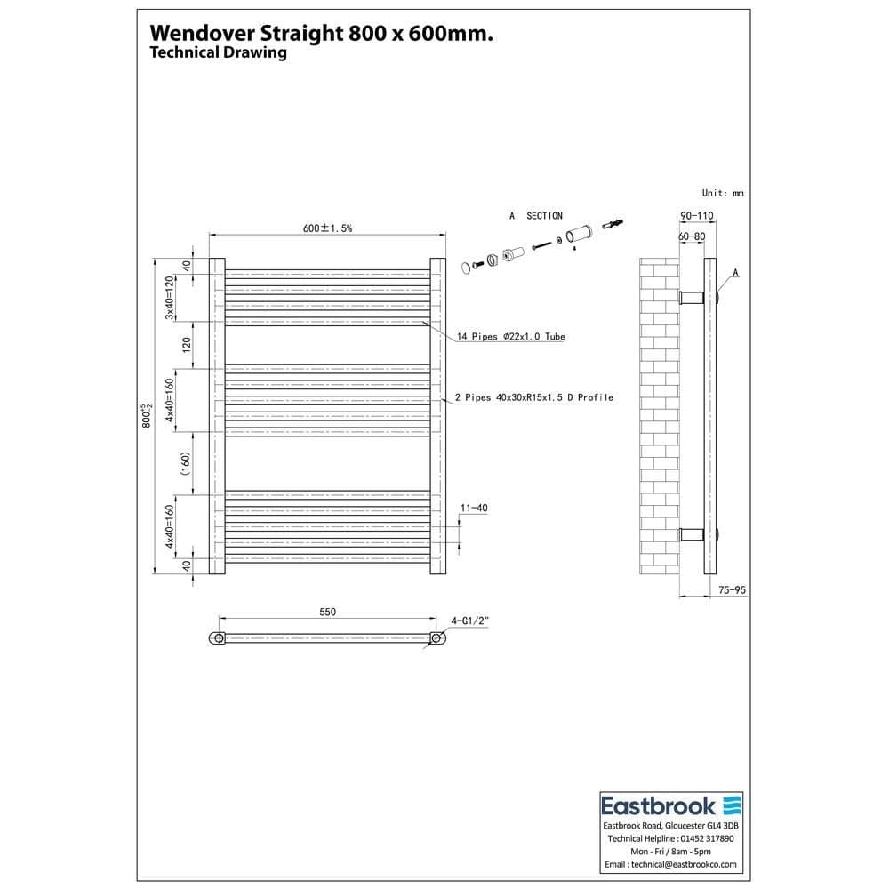 Eastbrook Wendover Straight Vertical Heated Towel Rail in Matt Black