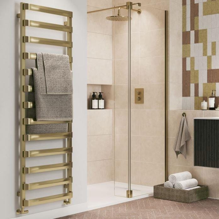 Crosswater Designer Towel Radiator Crosswater Air Designer Towel Radiator in Brushed Brass 1630 x 500 / Central Heating