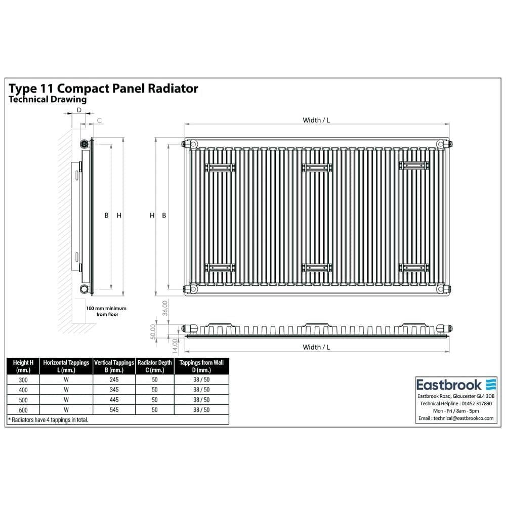 Aquarius Bathrooms Type 11 Aquarius Type 11 Compact Panel Radiator In Gloss White