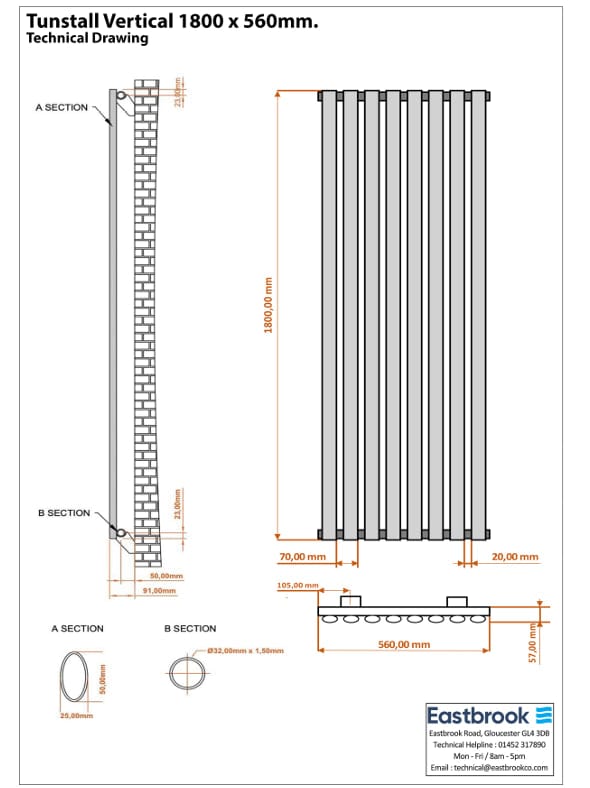 Eastbrook Designer Towel Radiator Eastbrook Tunstall Straight Vertical Designer Radiator in Matt Black