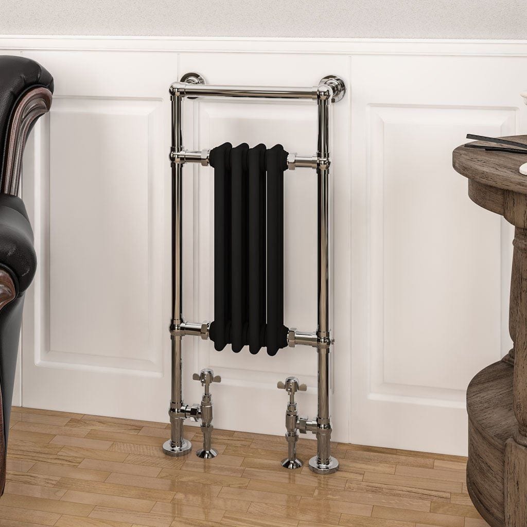 Eastbrook Insert Radiators Eastbrook Avon Straight Vertical Traditional Radiator in Chrome/Matt Black 960 x 429 / Electric Only