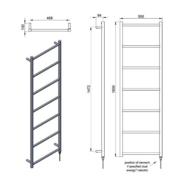 Vogue Ladder Rail Vogue Galaxy Straight Heated Towel Rail in Polished Stainless Steel