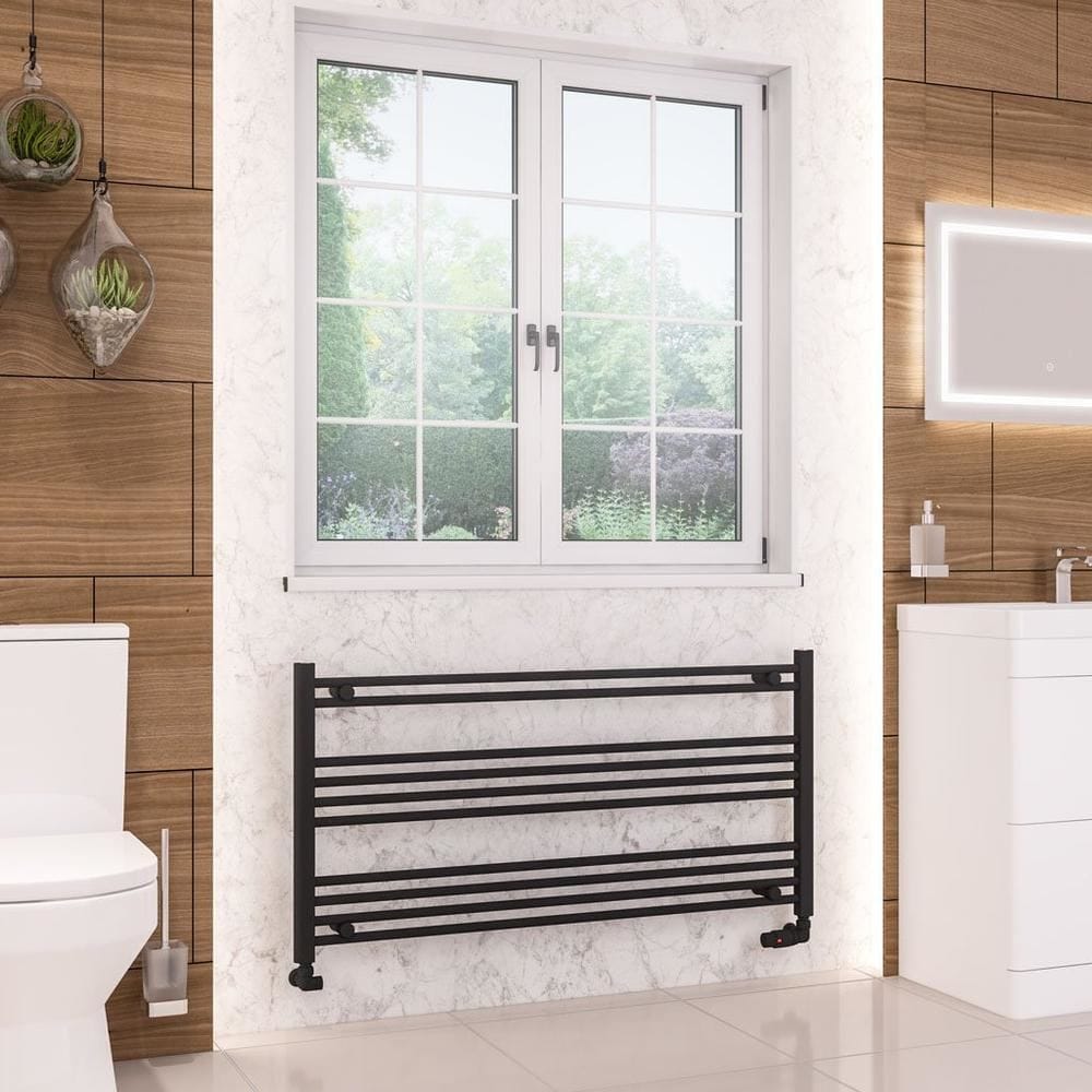 Eastbrook Ladder Rail Eastbrook Wendover Straight Vertical Heated Towel Rail in Matt Black 600 x 1200 / Central Heating